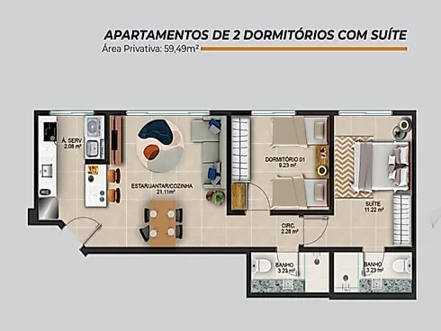 Apartamento 2 Quartos com 1 Suíte e 60m² - Coqueiros - Apartamento em Coqueiros, Florianópolis - Foto 2