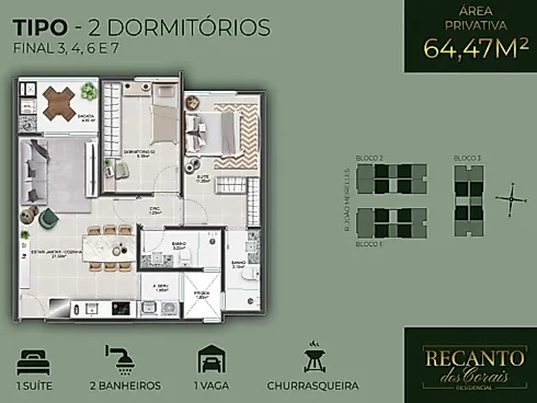Apartamento 2 Quartos/1 Suíte 64m² no Recanto dos Corais - Abraão - Apartamento em Abraão, Florianópolis - Foto 2