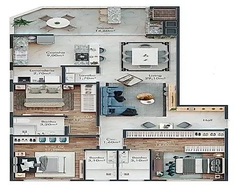 Apartamento 3 Quartos com 3 Suítes e 110m² - Perequê Á 90 Metros do Mar - Apartamento em Perequê, Porto Belo - Foto 4