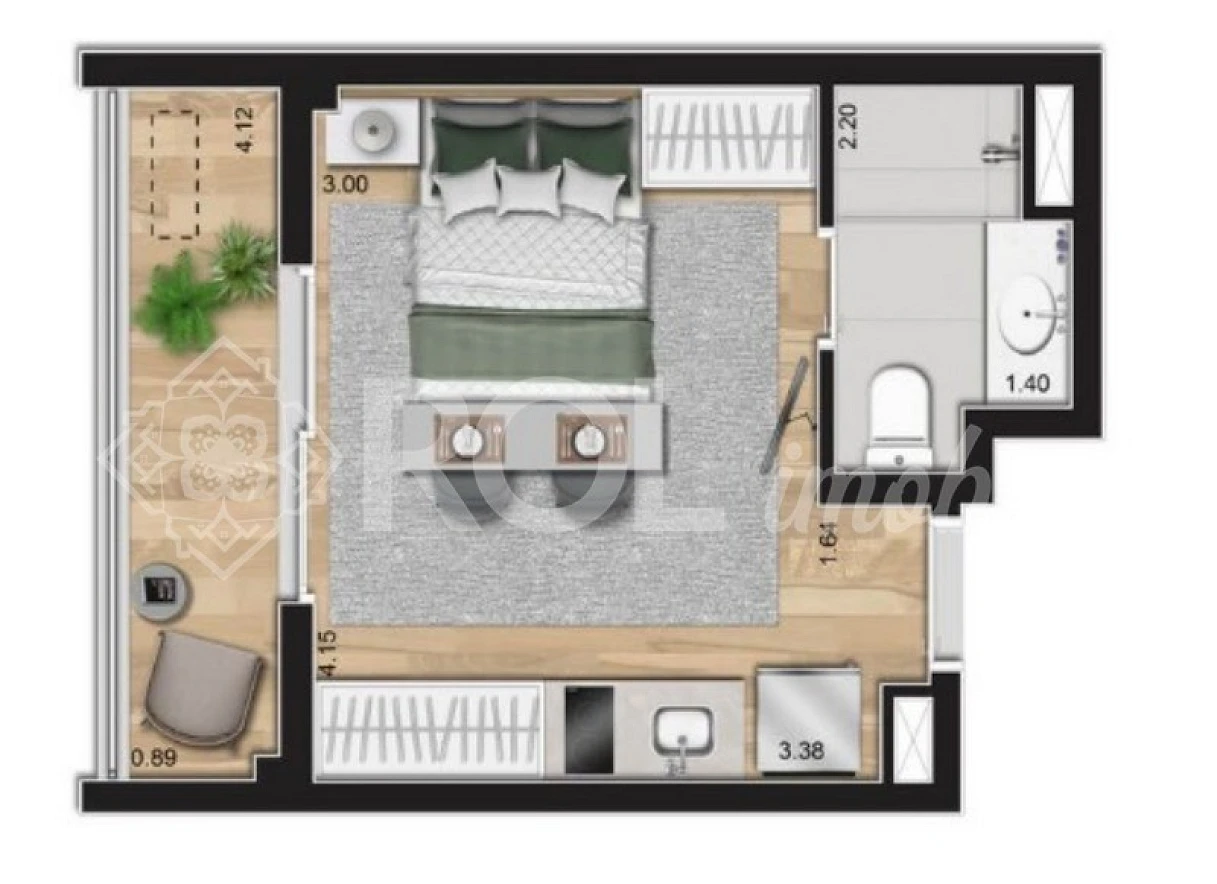 Studio Mobiliado com 25 m² -  com Varanda - sem Vaga - Venda - Foto 15