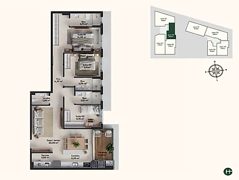 Apartamento 3 Dormitórios, sendo 3 Suíte - Apartamento em Pedra Branca, Palhoça - Foto 2
