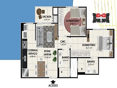 Apartamento 2 Dormitórios, sendo 1 Suíte - Foto 2