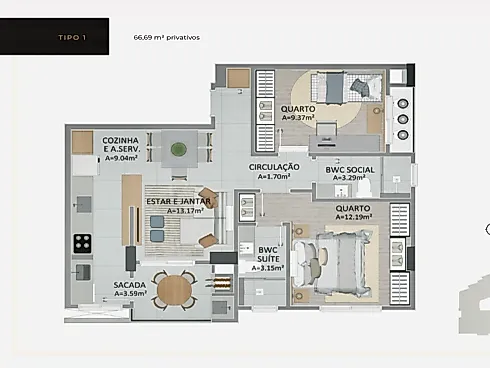 Apartamento 2 Dormitórios, sendo 1 Suíte - Apartamento em Pagani, Palhoça - Foto 2