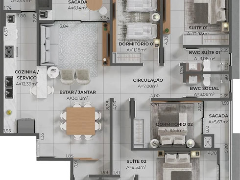Apartamento em Pedra Branca, Palhoça
