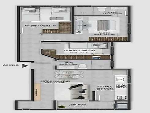 Apartamento em Barra do Aririú, Palhoça
