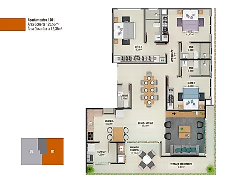 Apartamento 3 Dormitórios, sendo 3 Suíte, com Terraço - Apartamento em Pagani, Palhoça - Foto 2