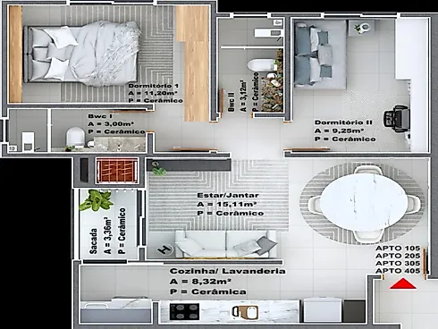 Apartamento 2 Dormitórios, sendo 1 Suíte - Apartamento em Sertão do Maruim, São José - Foto 2