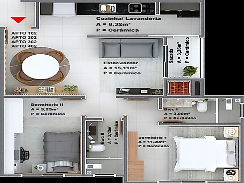 Apartamento 2 Dormitórios, sendo 1 Suíte - Apartamento em Sertão do Maruim, São José - Foto 5