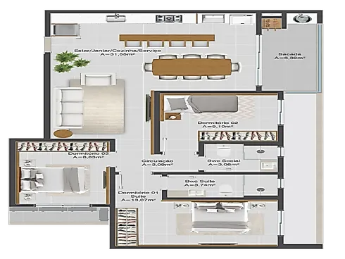 Apartamento 3 Dormitórios, sendo 1 Suíte - Apartamento em Pagani, Palhoça - Foto 2