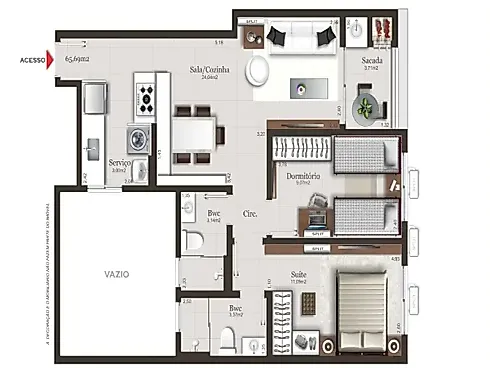Apartamento 2 Dormitórios, sendo 1 Suíte - Apartamento em Pedra Branca, Palhoça - Foto 2