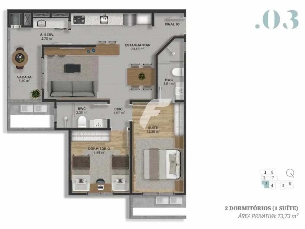 Apartamento em Barreiros, São José