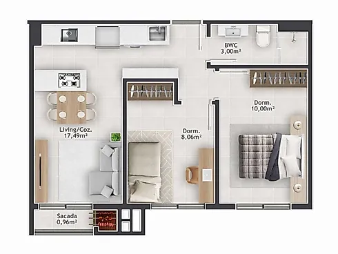 Apartamento de 2 Dormitórios, por R$460.000,00 no Bairro Areias em São José - Foto 8