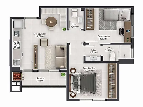 Apartamento de 2 Dormitórios, por R$460.000,00 no Bairro Areias em São José - Foto 9