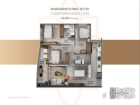 Apartamento 3 Quartos à Venda, Saco Grande, Florianópolis, SC - Foto 19