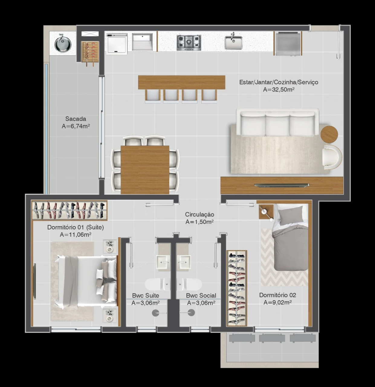 Apartamento em Passa Vinte, Palhoça. 2 quartos, 76m². Imagem 4 de 11