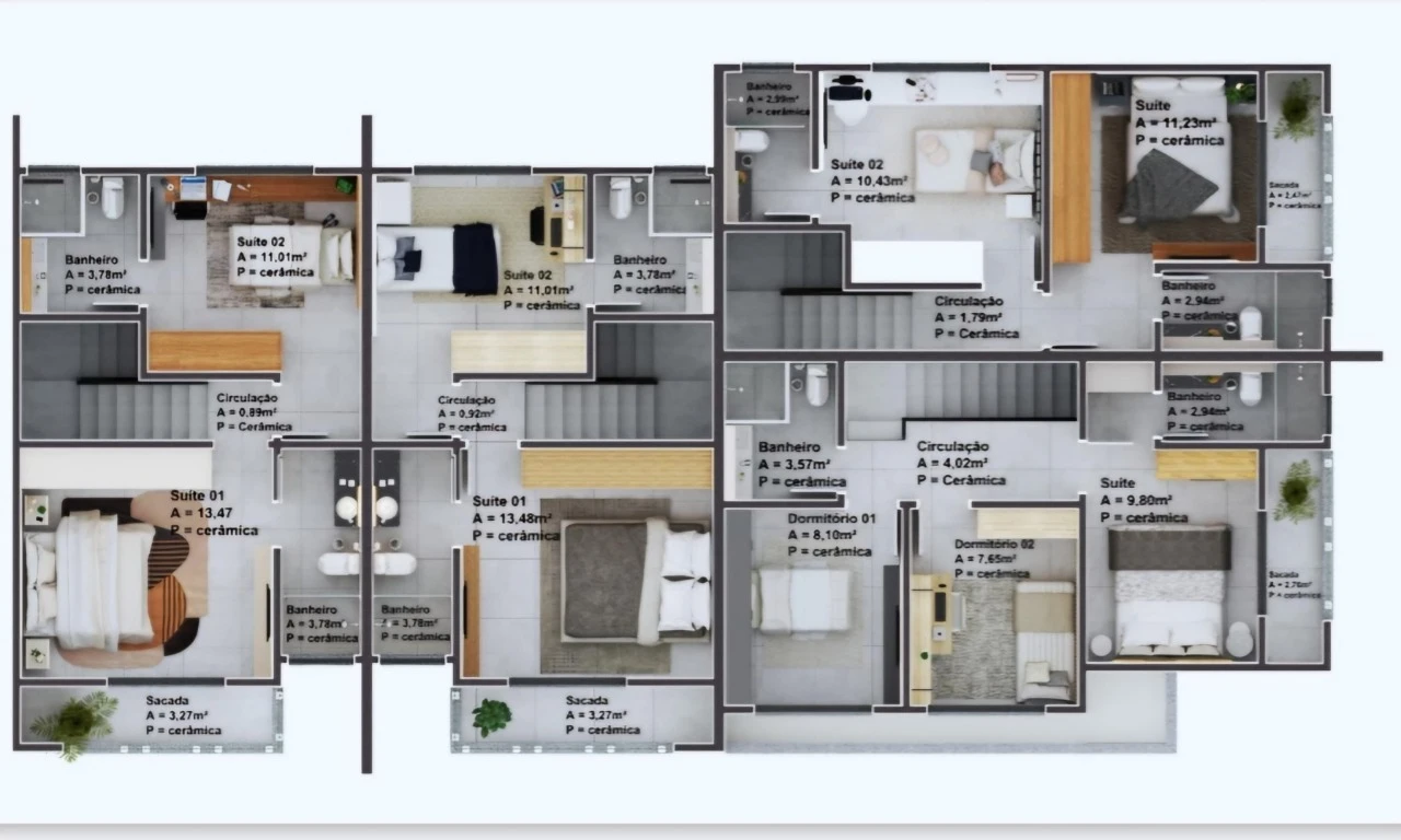 Sobrado Geminado em Sertão do Imarui, São José. 3 quartos, 98m². Imagem 4 de 6