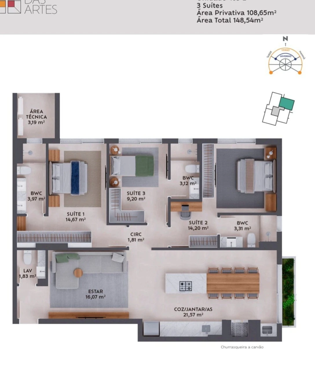 Apartamento em Pedra Branca, Palhoça. 3 quartos, 108m². Imagem 2 de 19