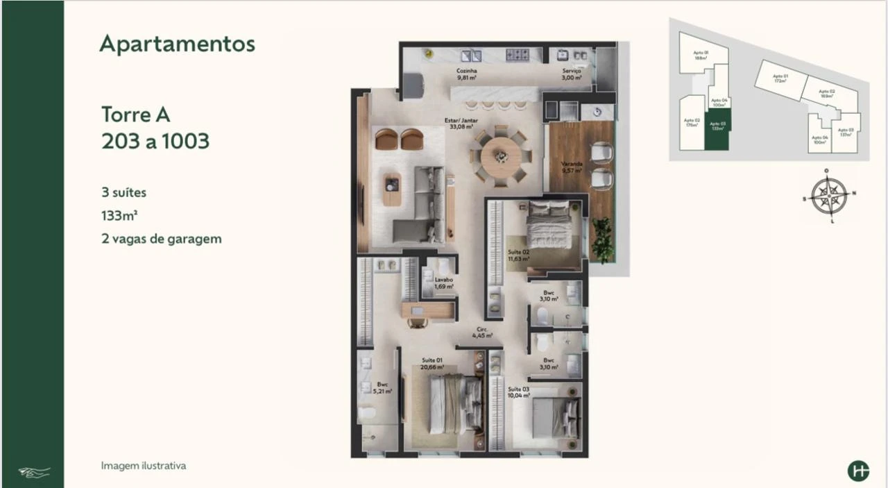 Apartamento em Pedra Branca, Palhoça. 3 quartos, 133m². Imagem 3 de 15