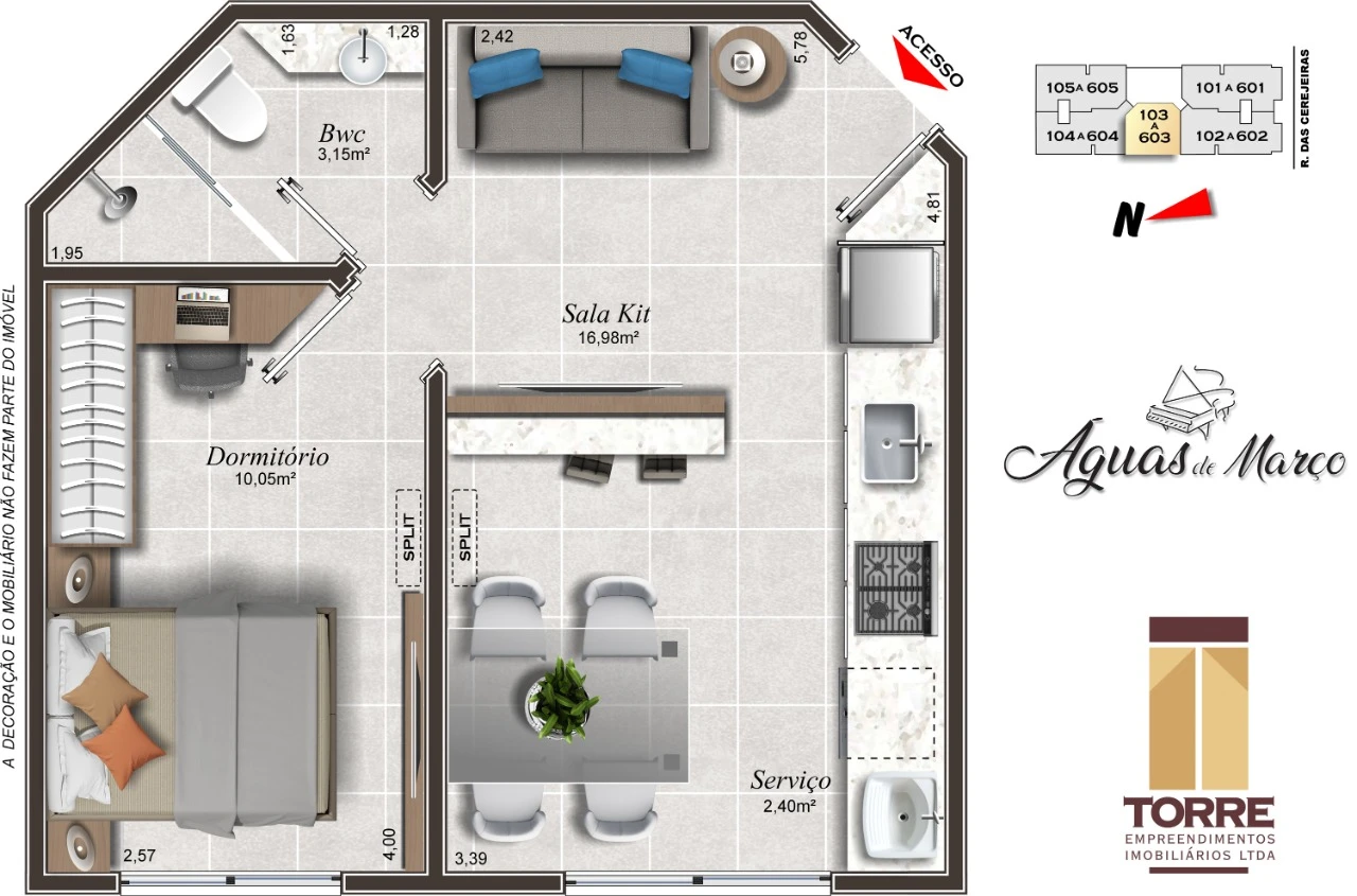 Apartamento em Pedra Branca, Palhoça. 1 quartos, 36m². Imagem 3 de 8