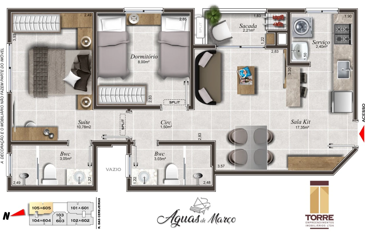 Apartamento em Pedra Branca, Palhoça. 2 quartos, 56m². Imagem 2 de 8