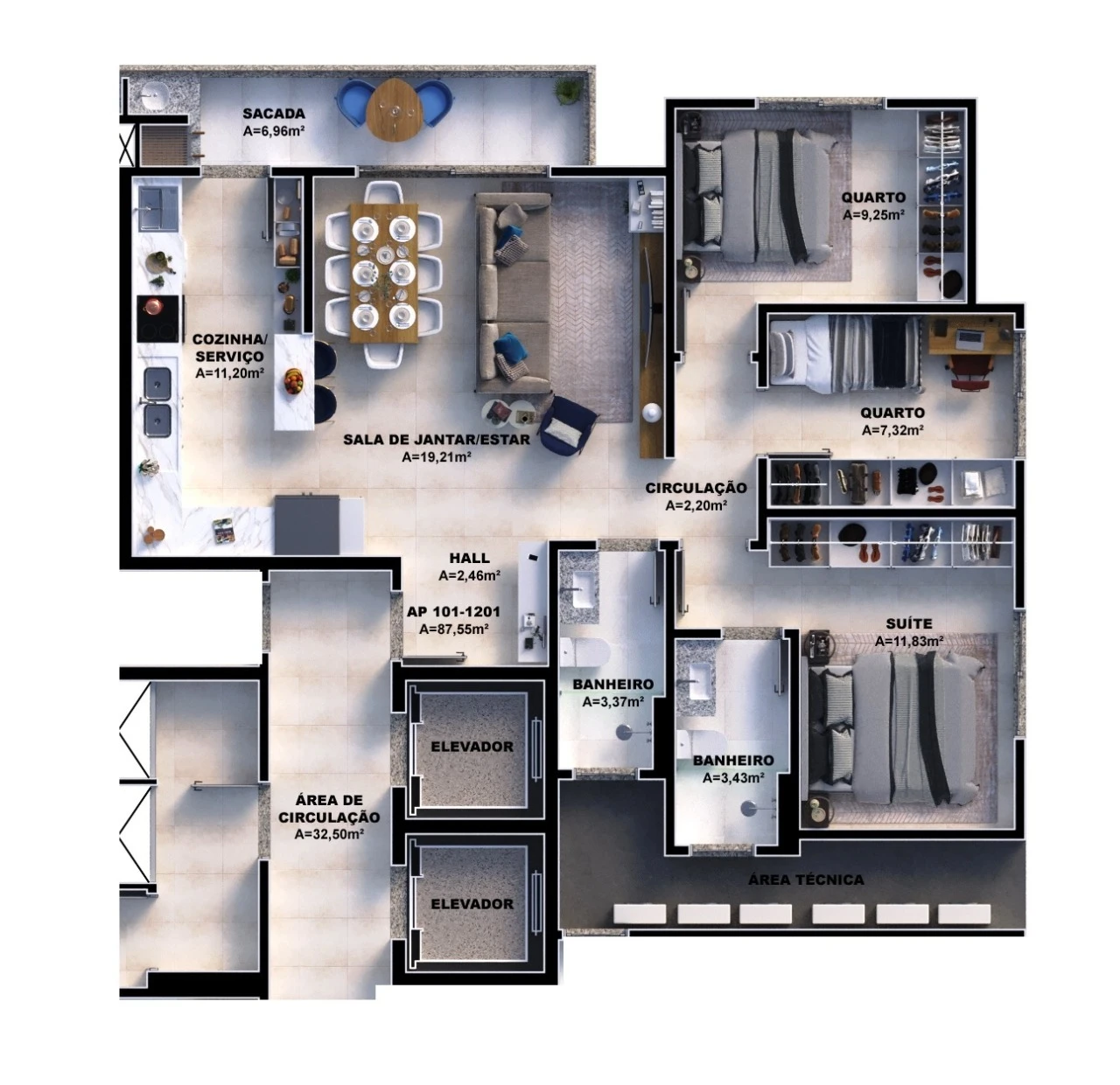 Apartamento em Pedra Branca, Palhoça. 3 quartos, 87m². Imagem 2 de 10