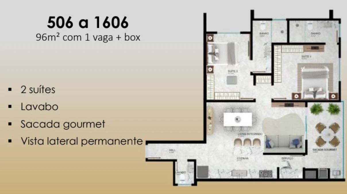 Apartamento em Pedra Branca, Palhoça. 2 quartos, 96m². Imagem 4 de 10