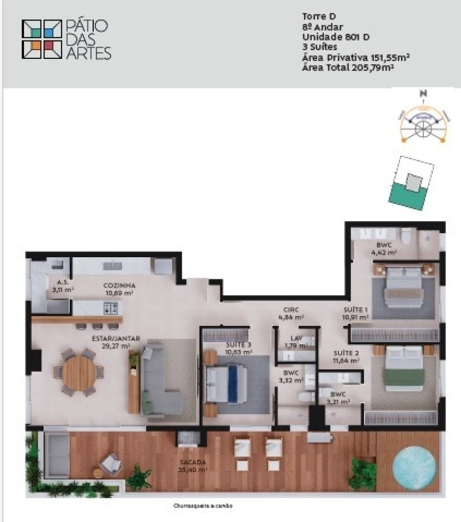 Apartamento em Pedra Branca, Palhoça. 3 quartos, 151m². Imagem 2 de 19