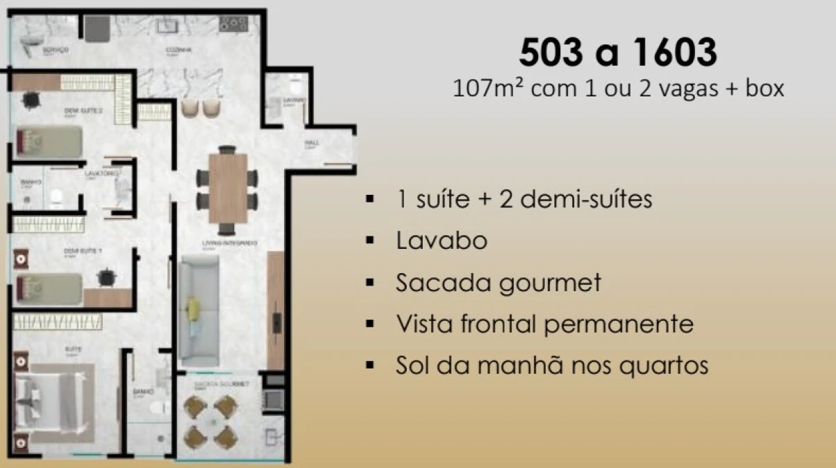 Apartamento em Pedra Branca, Palhoça. 3 quartos, 107m². Imagem 4 de 10