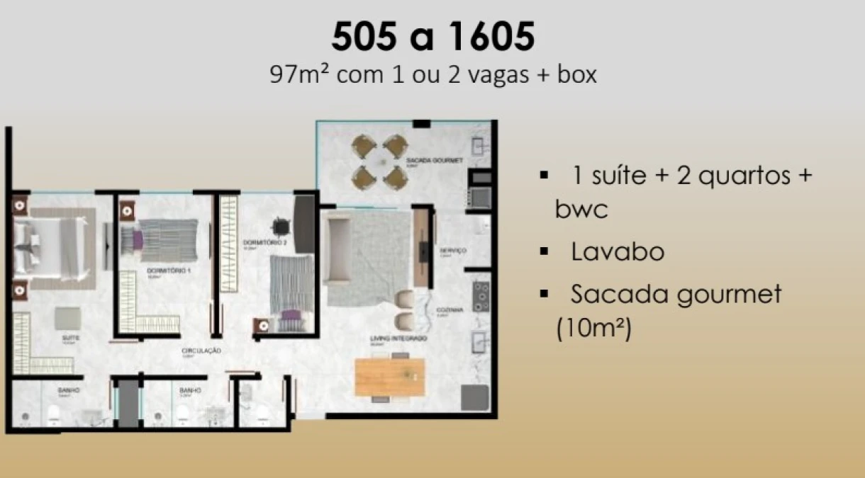 Apartamento em Pedra Branca, Palhoça. 3 quartos, 97m². Imagem 3 de 10