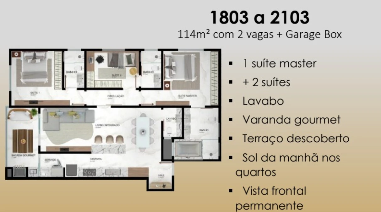 Apartamento em Pedra Branca, Palhoça. 3 quartos, 114m². Imagem 3 de 10