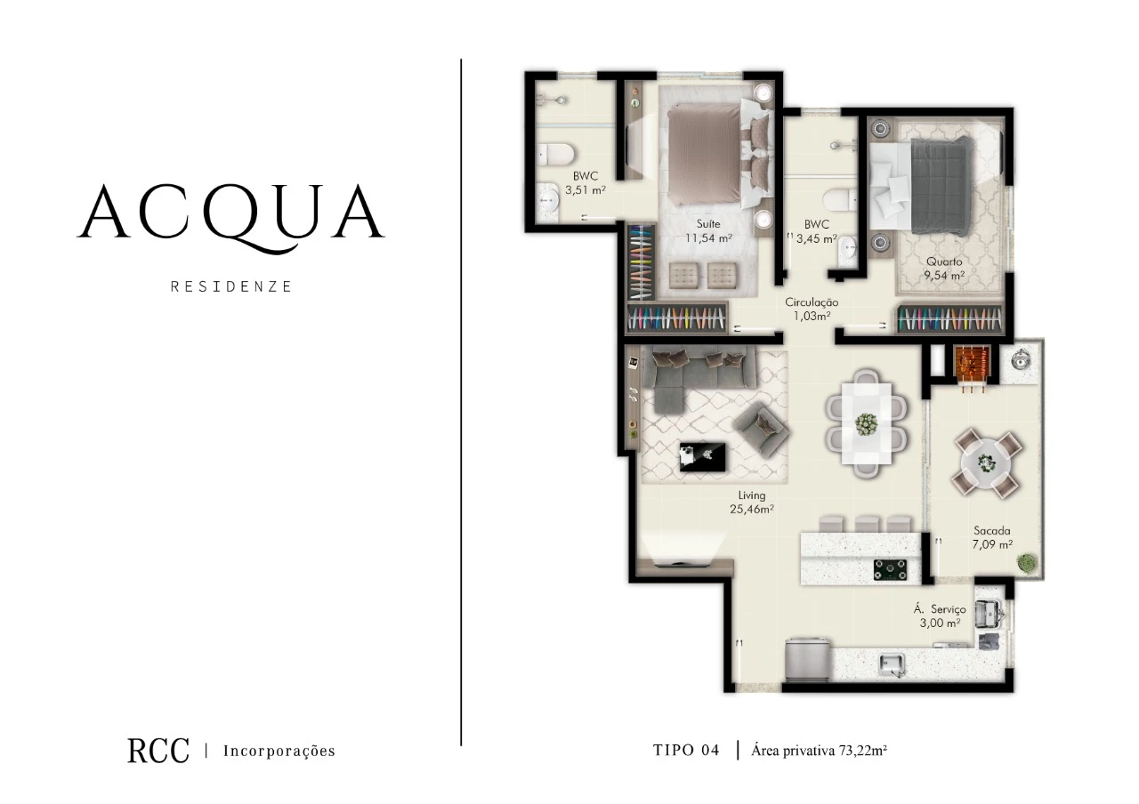 Apartamento em Pagani, Palhoça. 2 quartos, 73m². Imagem 2 de 8