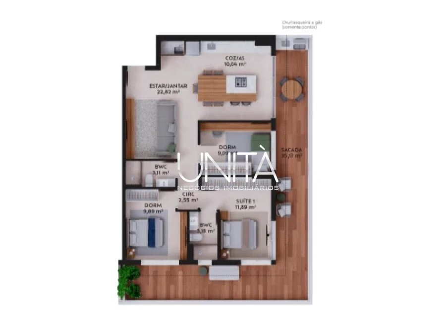 Apartamento em Pedra Branca, Palhoça. 3 quartos, 124m². Imagem 4 de 20
