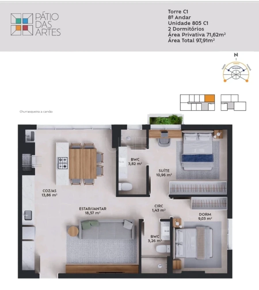 Apartamento em Pedra Branca, Palhoça. 2 quartos, 71m². Imagem 2 de 20