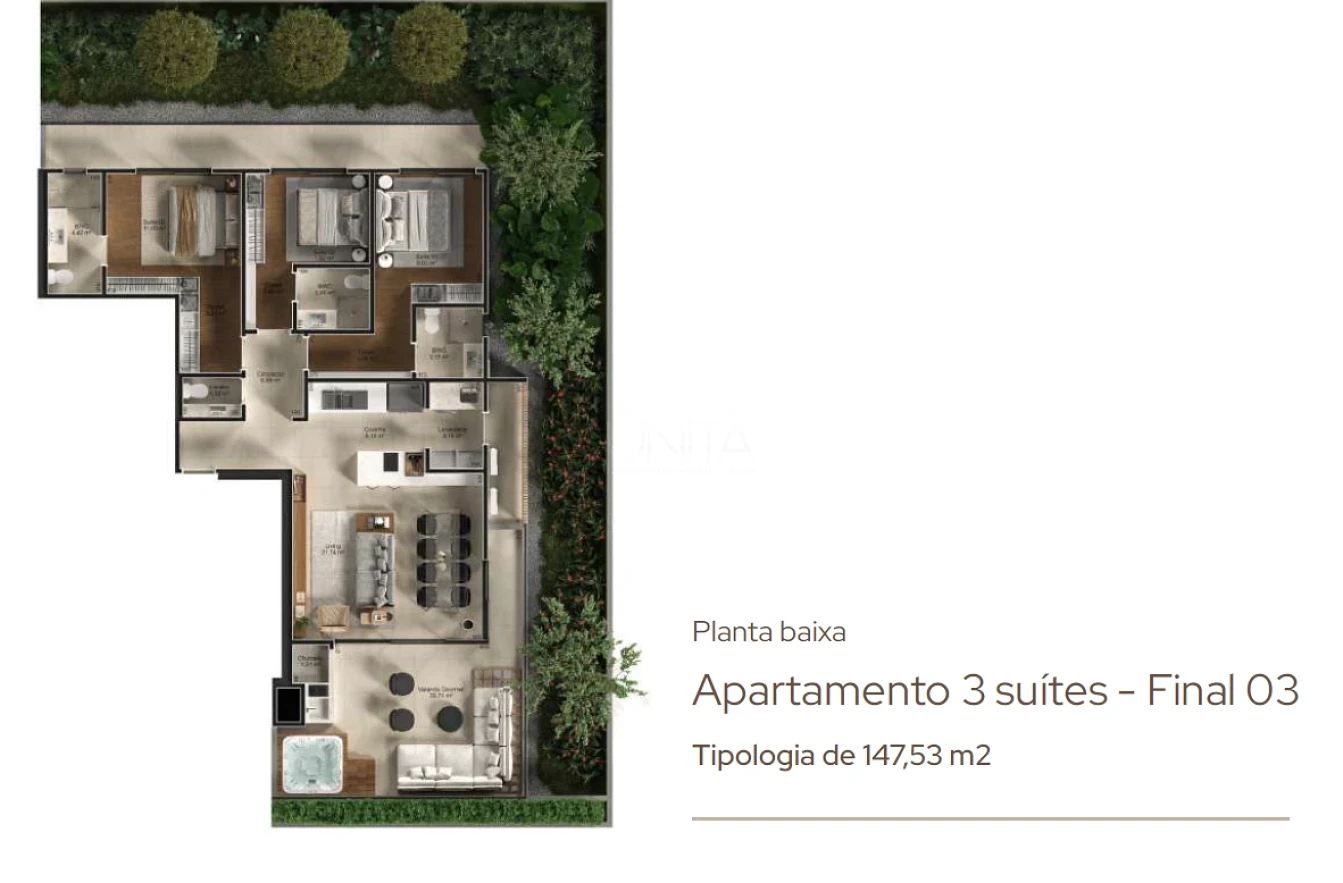 Apartamento em Pedra Branca, Palhoça. 3 quartos, 148m². Imagem 4 de 9