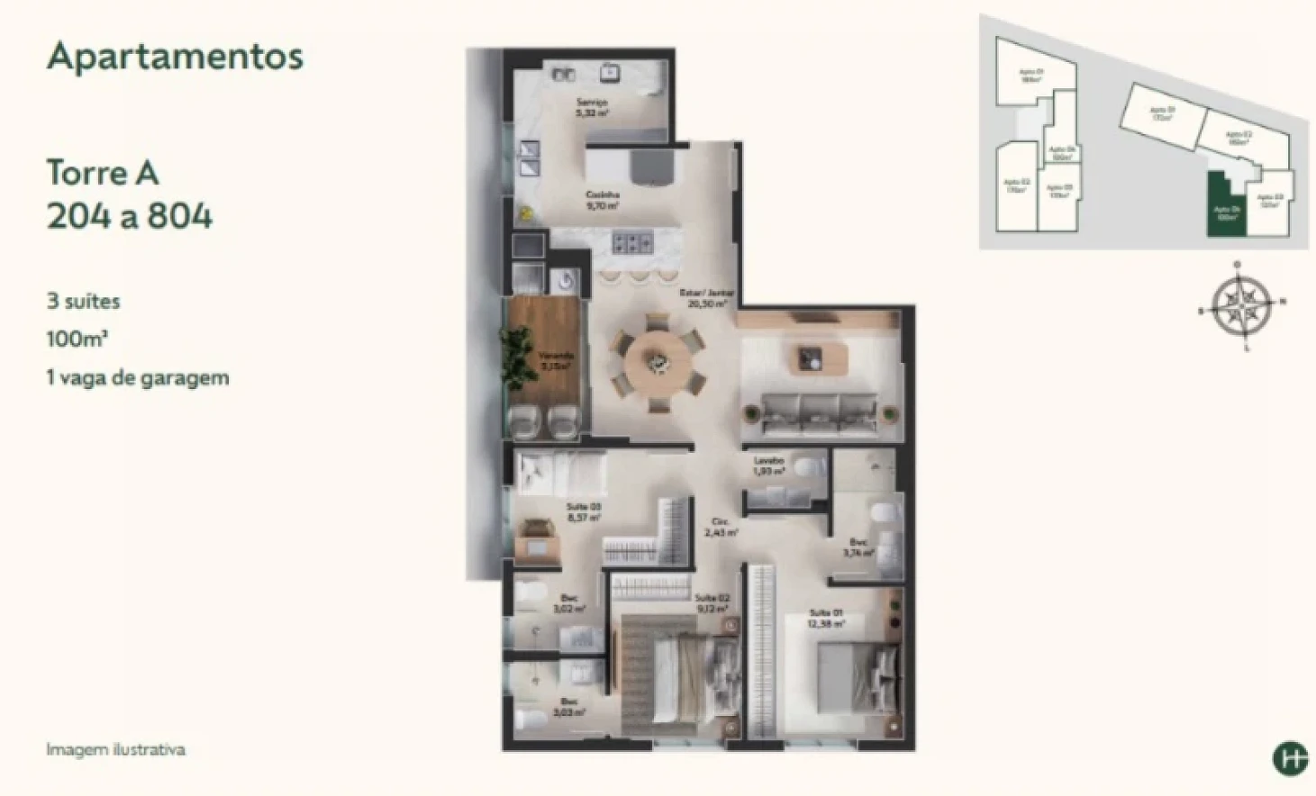 Apartamento em Pedra Branca, Palhoça. 3 quartos, 100m². Imagem 15 de 19