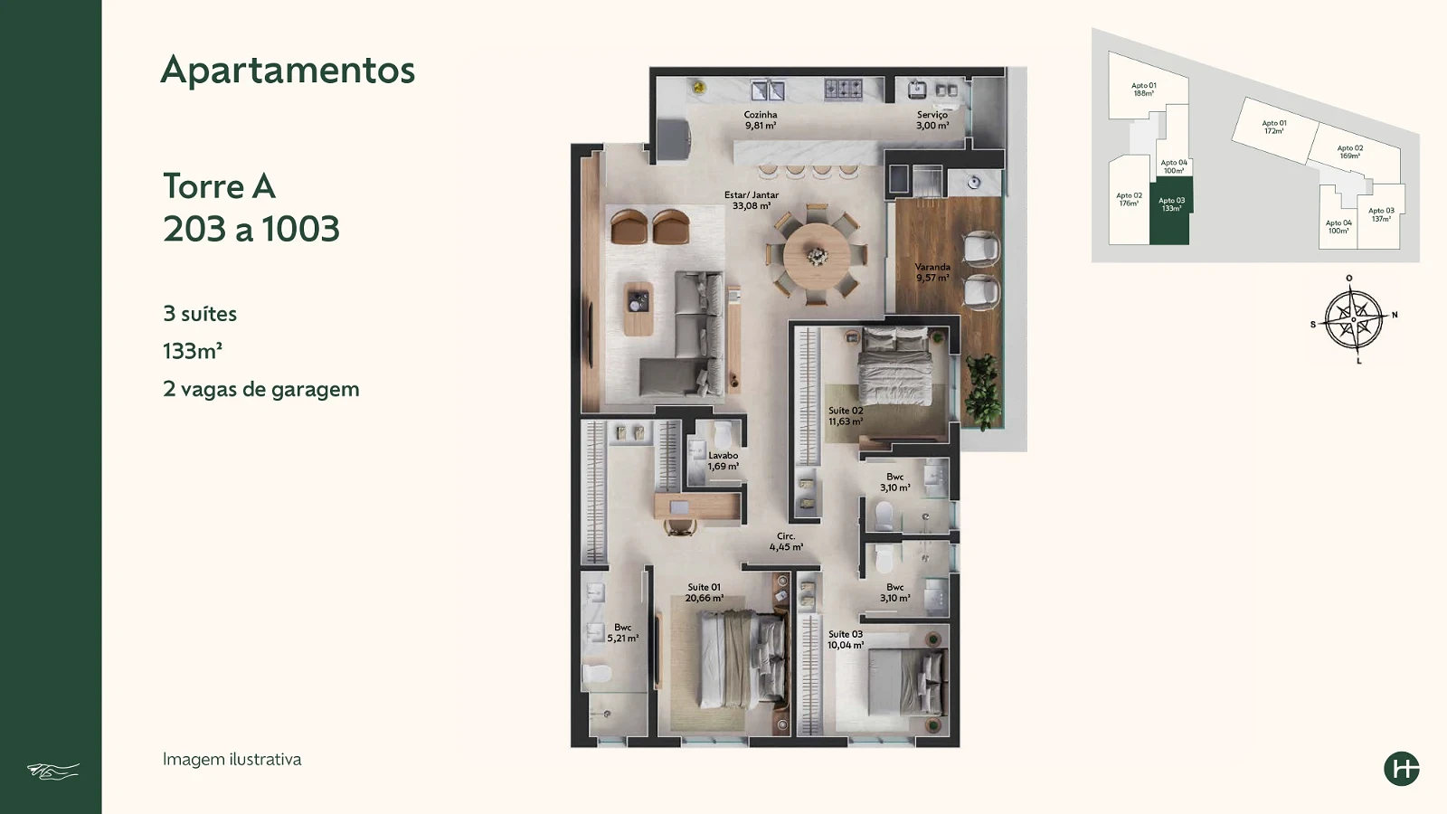 Apartamento em Pedra Branca, Palhoça. 3 quartos, 133m². Imagem 3 de 14