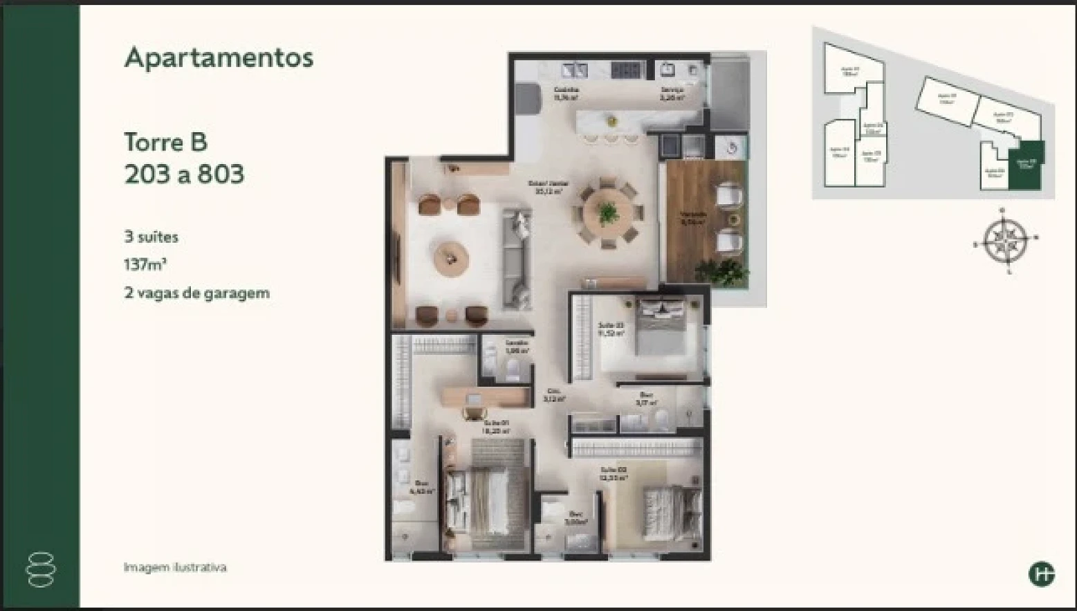 Apartamento em Pedra Branca, Palhoça. 3 quartos, 137m². Imagem 2 de 15