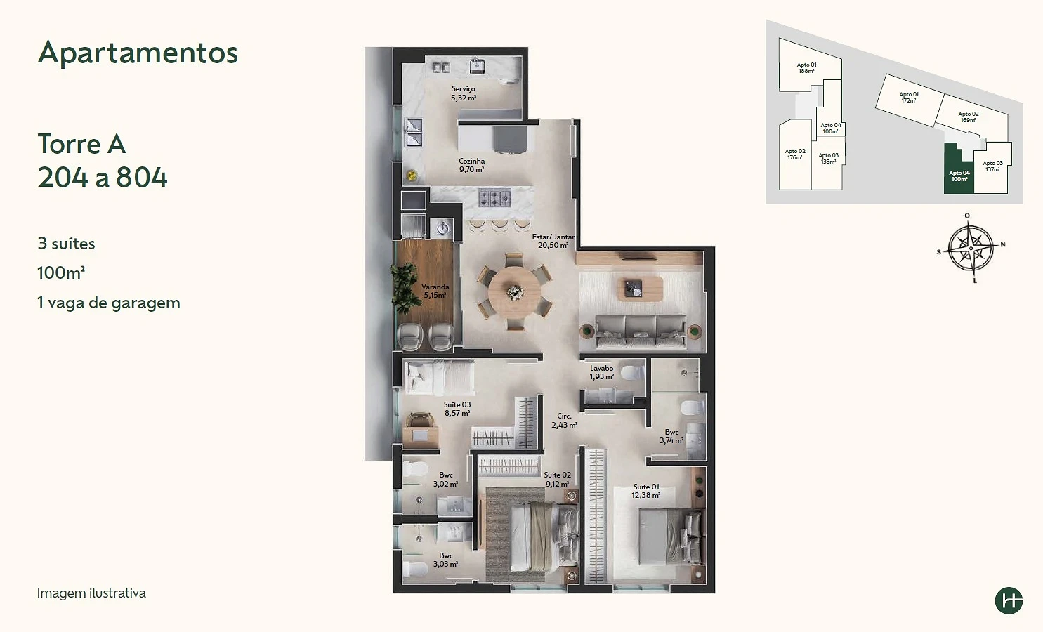 Apartamento em Pedra Branca, Palhoça. 3 quartos, 100m². Imagem 2 de 19