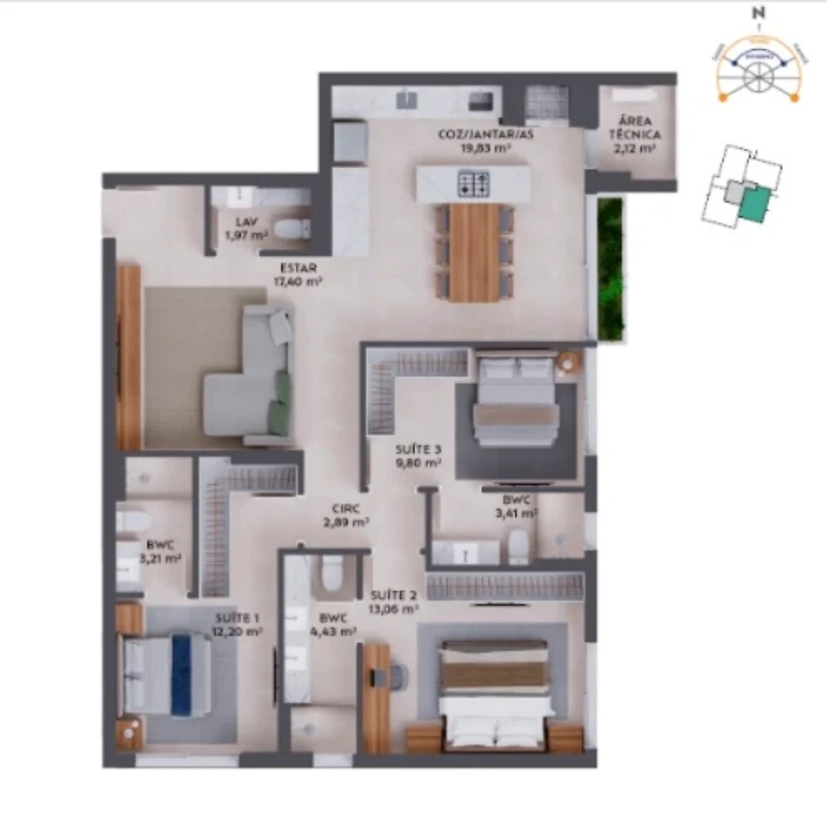 Apartamento em Pedra Branca, Palhoça. 3 quartos, 107m². Imagem 2 de 14