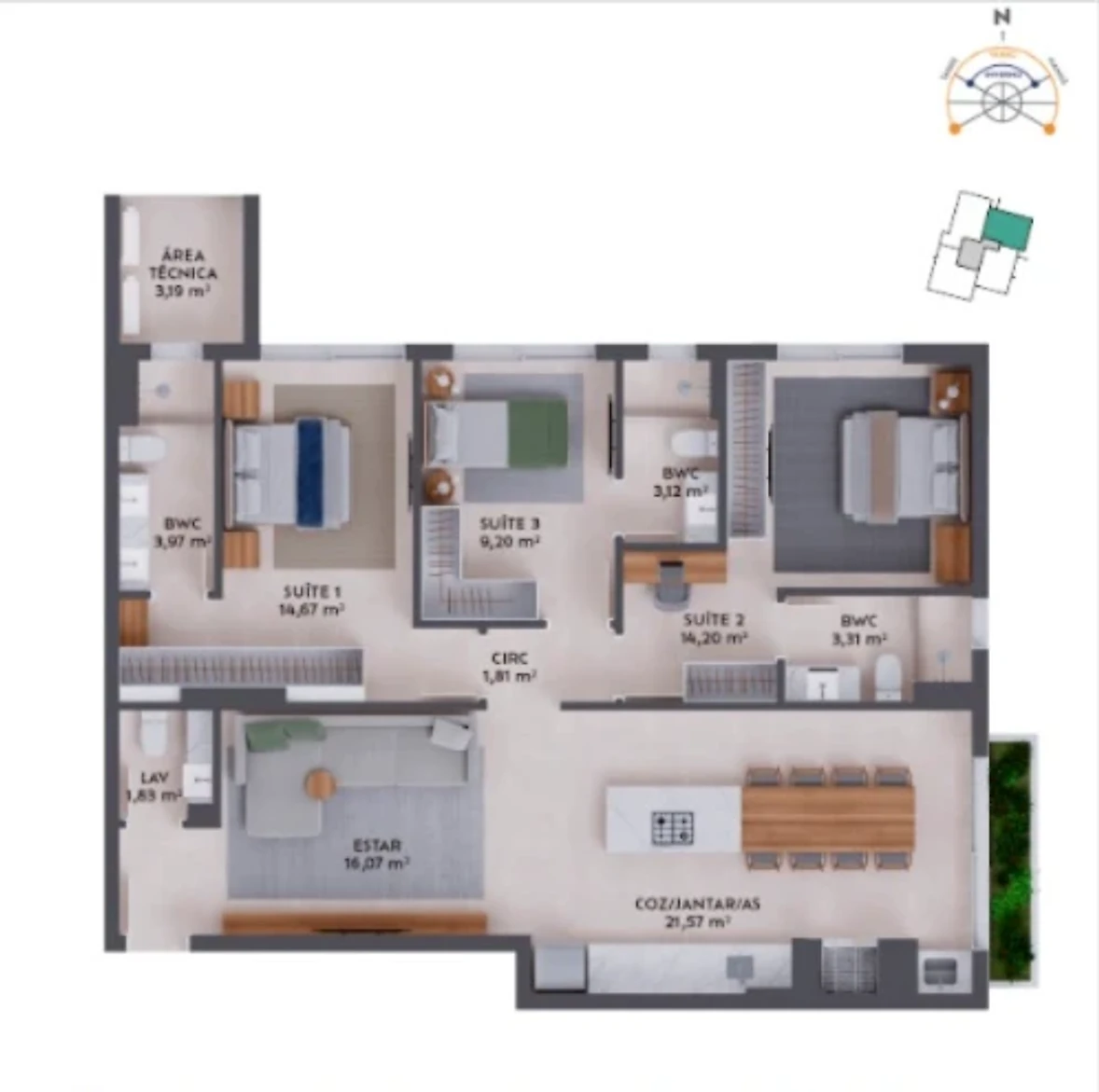 Apartamento em Pedra Branca, Palhoça. 3 quartos, 109m². Imagem 2 de 14