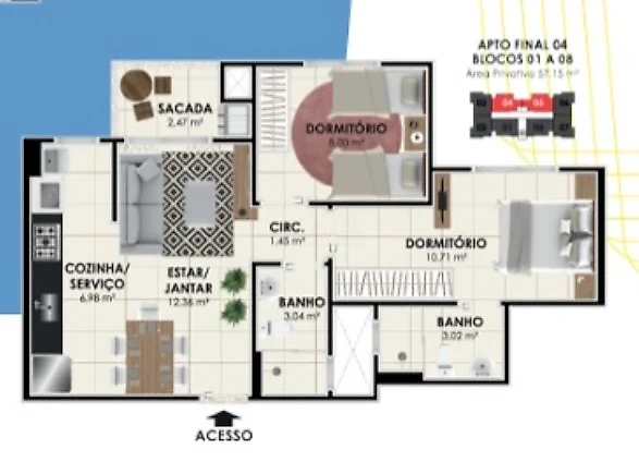 Apartamento em Pedra Branca, Palhoça. 2 quartos, 59m². Imagem 2 de 48