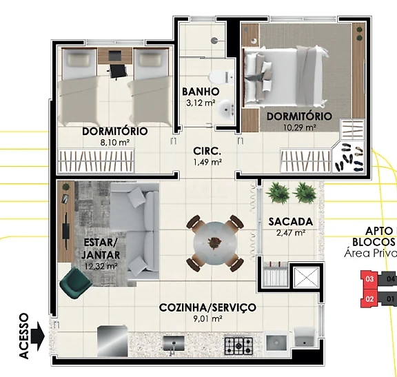 Apartamento em Pedra Branca, Palhoça. 2 quartos, 54m². Imagem 2 de 48