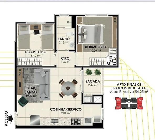 Apartamento em Pedra Branca, Palhoça. 2 quartos, 54m². Imagem 2 de 48