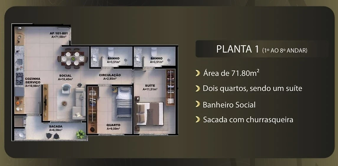 Apartamento em Pedra Branca, Palhoça. 2 quartos, 72m². Imagem 2 de 12