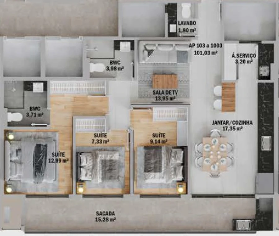 Apartamento em Pedra Branca, Palhoça. 3 quartos, 101m². Imagem 2 de 10