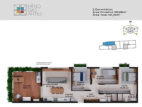 Apartamento 3 Quartos no Pátio das Artes - Pedra Branca - Foto 1