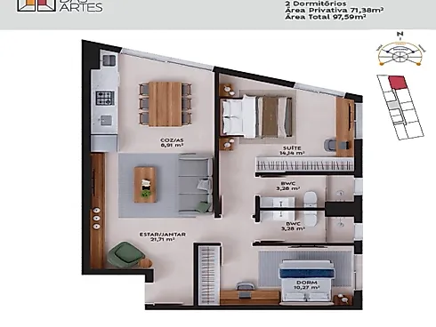 Apartamento 2 Quartos no Pátio das Artes - Pedra Branca - Foto 2