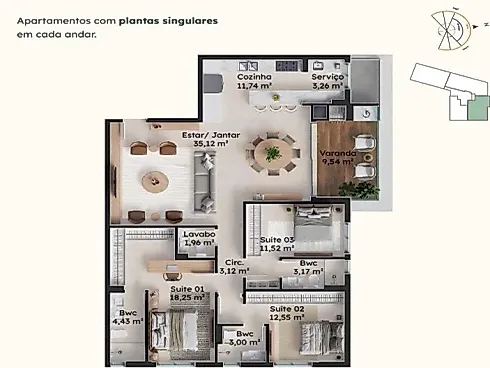 Apartamento 137m Pátio Jardins - Apartamento em Pedra Branca, Palhoça - Foto 2