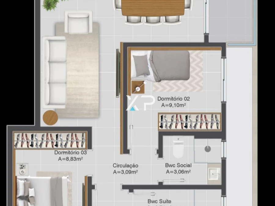 Apartamento em Pagani, Palhoça. 3 quartos, 90m². Imagem 5 de 5