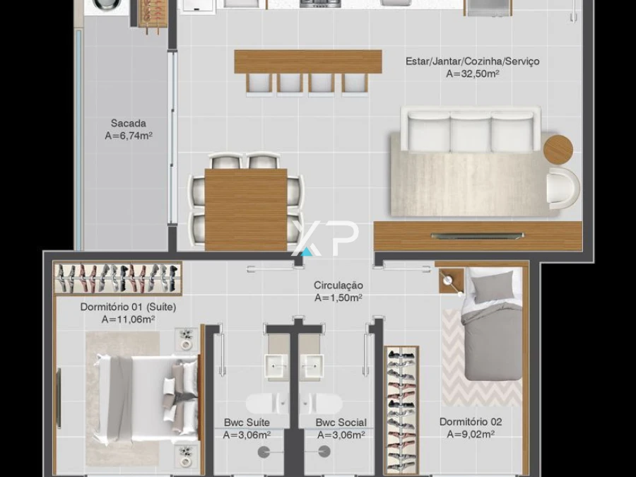 Apartamento em Pagani, Palhoça. 2 quartos, 76m². Imagem 5 de 5